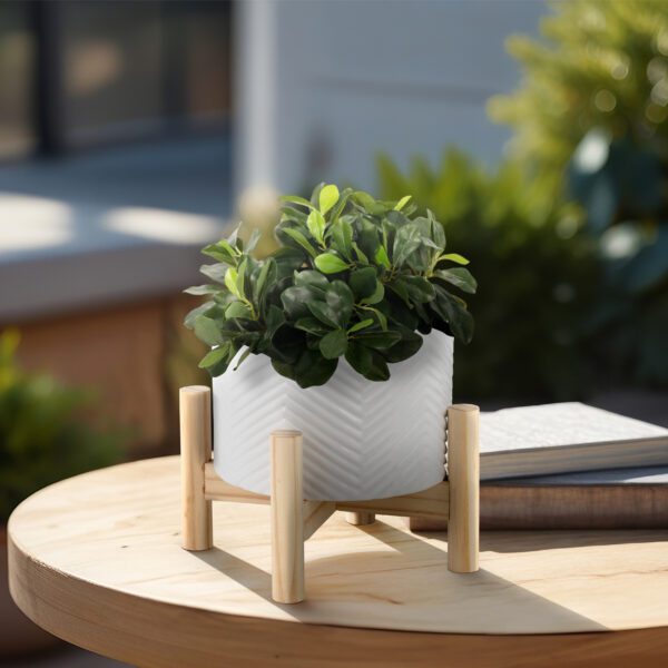 Ceramic Chevron Planter with Wood Stand