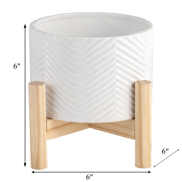 Ceramic Chevron Planter with Wood Stand