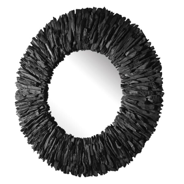 Black Teak Branch Round Mirror