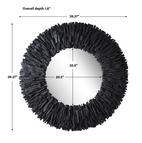 Black Teak Branch Round Mirror