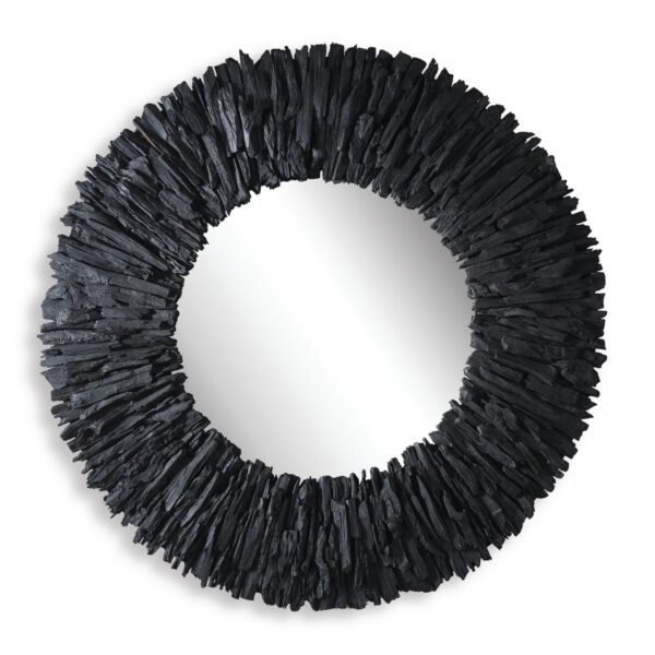 Black Teak Branch Round Mirror