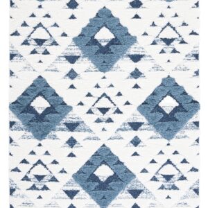 White and Blue Moroccan Tassel Shag Rug