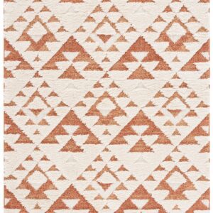 White and Brick Rust Moroccan Tassel Shag Rug