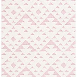 White and Pink Moroccan Tassel Shag Rug